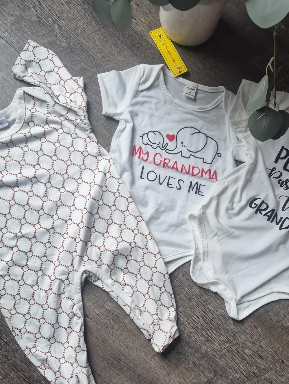 White Baby Onesie with Pink Heart and Elephant Graphic 3-6 12-18